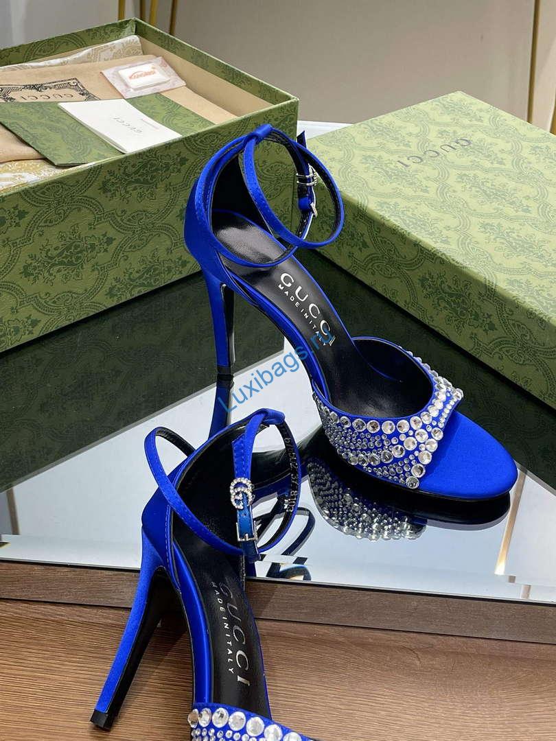 Gucci 749832 Women's High Heel Sandals With Crystals G38278 | gucci 749832 womens high heel sandals with crystals g38278 8