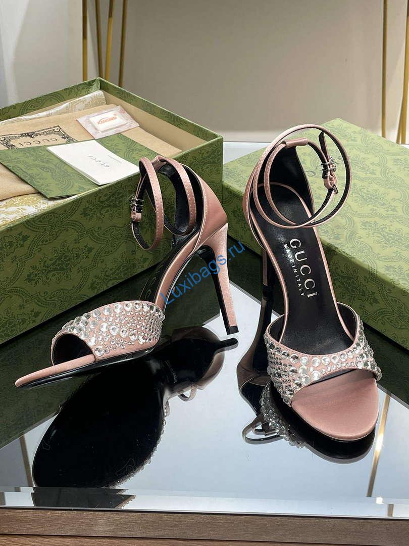 Gucci 749832 Women's High Heel Sandals With Crystals G38280 | gucci 749832 womens high heel sandals with crystals g38280 6