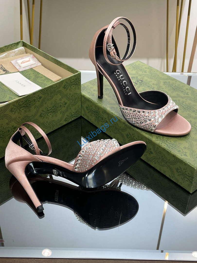 Gucci 749832 Women's High Heel Sandals With Crystals G38280 | gucci 749832 womens high heel sandals with crystals g38280 9