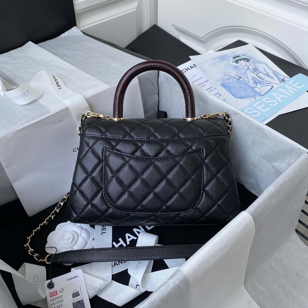 Chanel A92990 Medium Flap Bag With Top Handle Bag Black | chanel 23p medium flap bag with brown top handle bag a92990 black 011