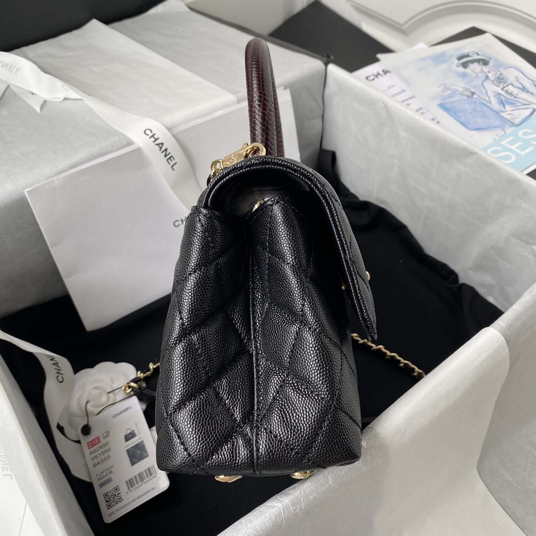 Chanel A92990 Medium Flap Bag With Top Handle Bag Black | chanel 23p medium flap bag with brown top handle bag a92990 black 014