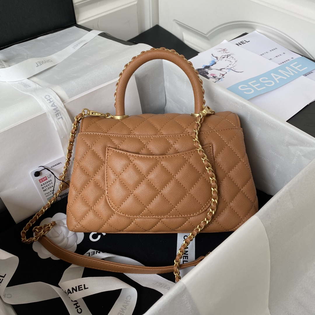 Chanel 23P Medium Flap Bag With Brown Top Handle Bag A92990 Brown | chanel 23p medium flap bag with brown top handle bag a92990 brown 002