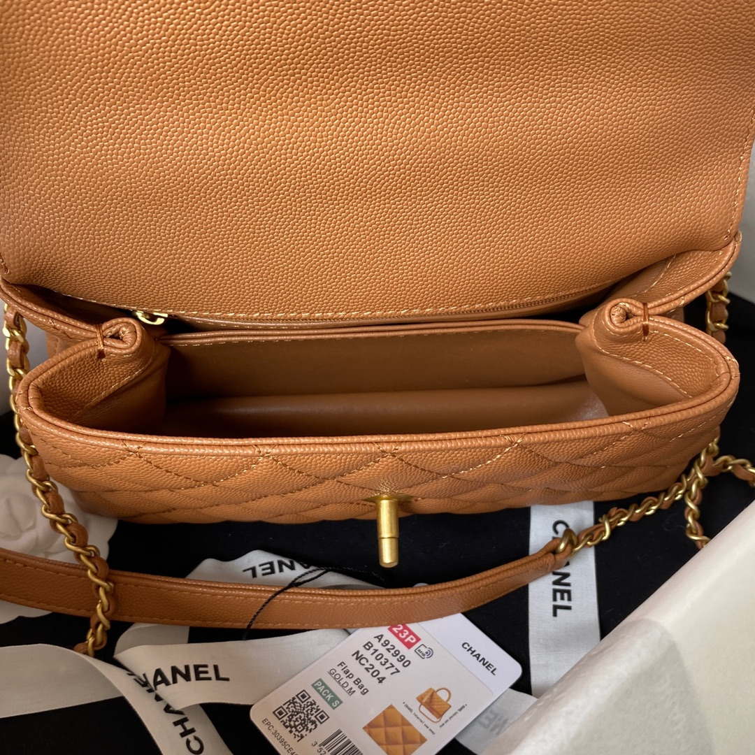 Chanel 23P Medium Flap Bag With Brown Top Handle Bag A92990 Brown | chanel 23p medium flap bag with brown top handle bag a92990 brown 007