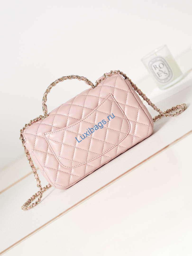 Chanel AS4141 Camellia Embossed Flap With top Handle Bag Pink | chanel as4141 camellia embossed with top handle bag pink 005