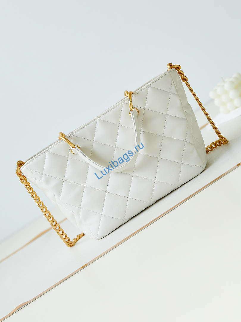 Chanel AS4188 Small Hobo Bag Shiny lambskin Gold Metal White | chanel as4188 small hobo bag shiny lambskin gold metal white 005