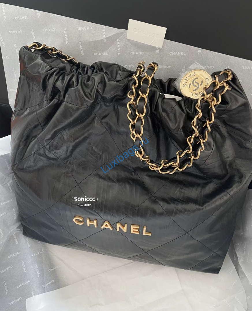 Chanel 22 Handbag AS3261 Wrinkled Calfskin leather Black Gold | chanel 22 handbag as3261 wrinkled calfskin leather black gold 005