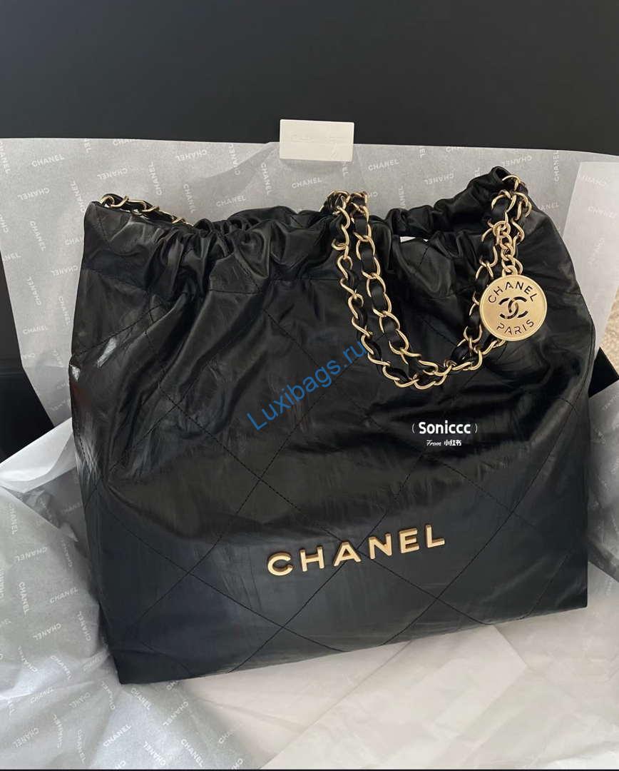 Chanel 22 Handbag AS3261 Wrinkled Calfskin leather Black Gold | chanel 22 handbag as3261 wrinkled calfskin leather black gold 006
