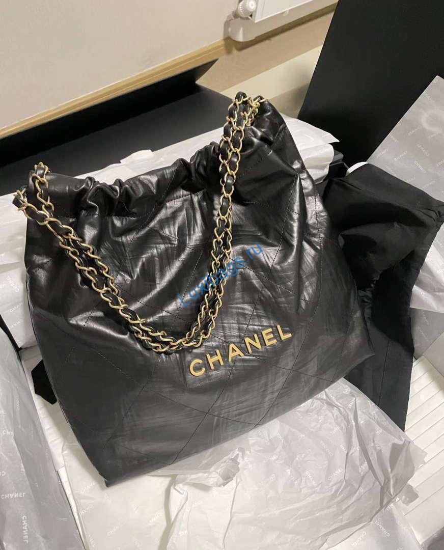 Chanel 22 Handbag AS3261 Wrinkled Calfskin leather Black Gold | chanel 22 handbag as3261 wrinkled calfskin leather black gold 009