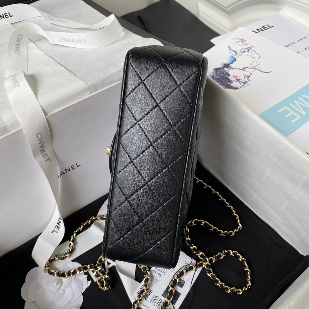 Chanel 23K AS2431 Mini flap Lambskin bag with top handle Black | chanel 23k as2431 mini flap lambskin bag with top handle black 006
