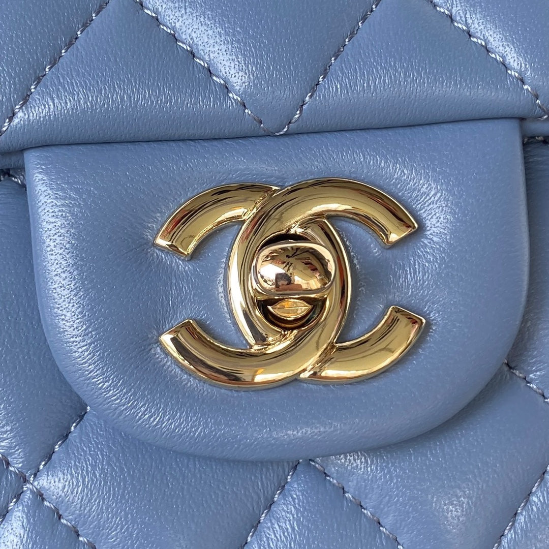 Chanel 23K AS2431 Mini flap Lambskin bag with top handle Blue | chanel 23k as2431 mini flap lambskin bag with top handle blue 003