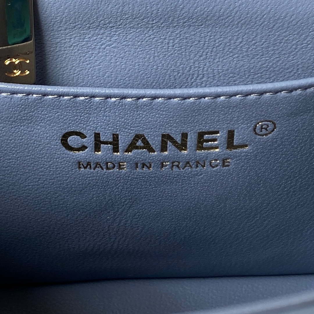 Chanel 23K AS2431 Mini flap Lambskin bag with top handle Blue | chanel 23k as2431 mini flap lambskin bag with top handle blue 007