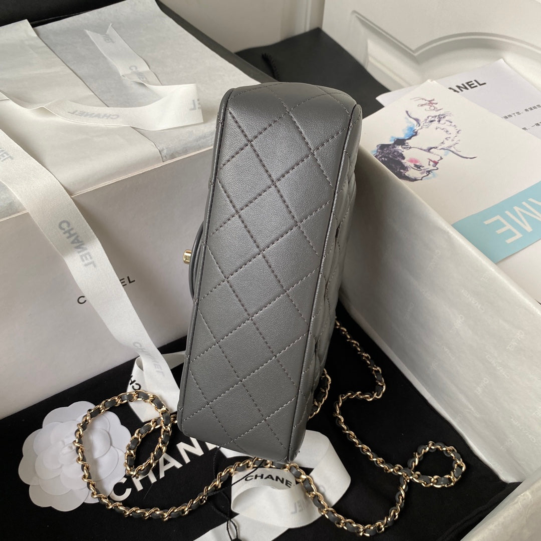 Chanel 23K AS2431 Mini flap Lambskin bag with top handle Gray | chanel 23k as2431 mini flap lambskin bag with top handle gray 005 1076c0c0 200d 4712 957f e360b64d603c
