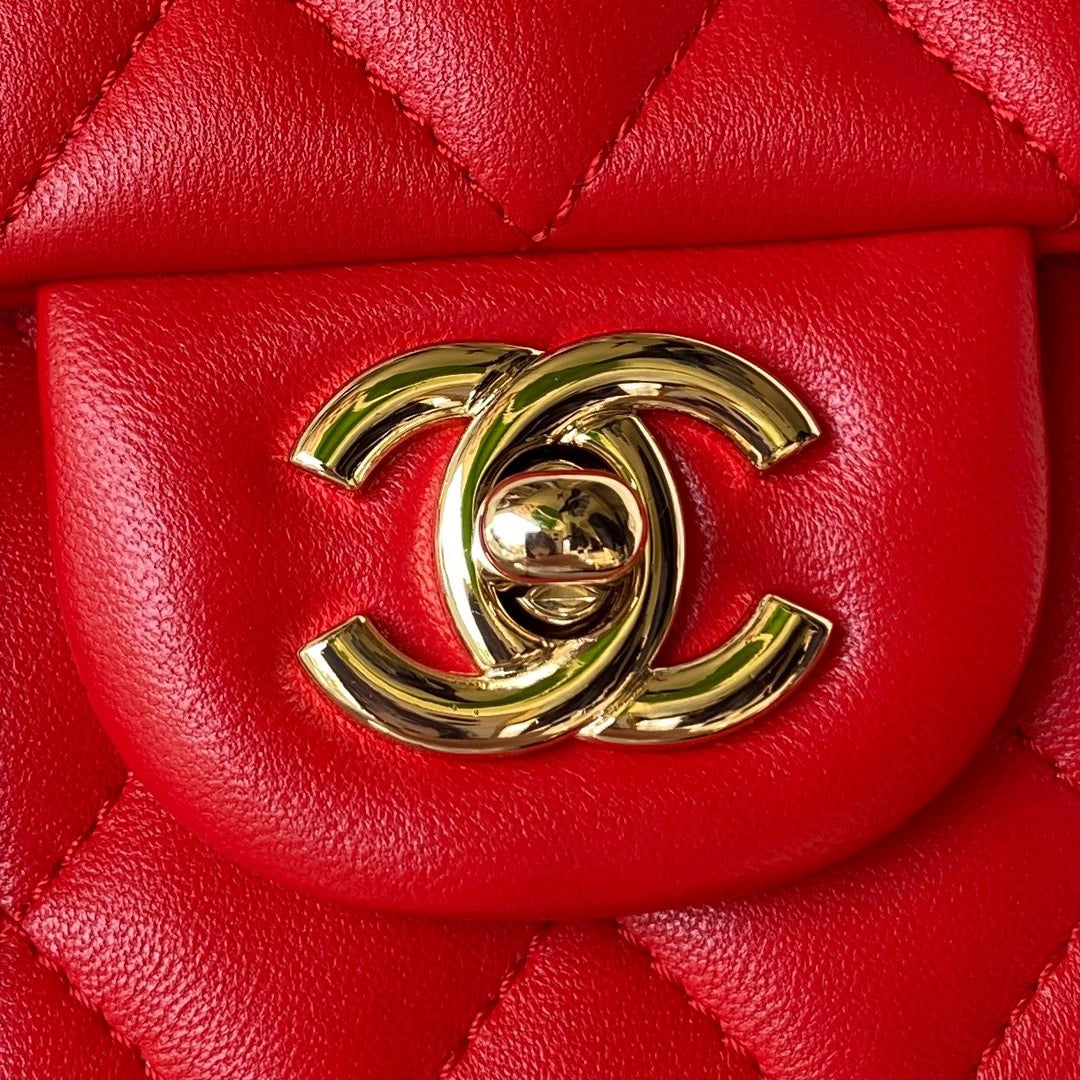 Chanel 23K AS2431 Mini flap Lambskin bag with top handle Red | chanel 23k as2431 mini flap lambskin bag with top handle red 003