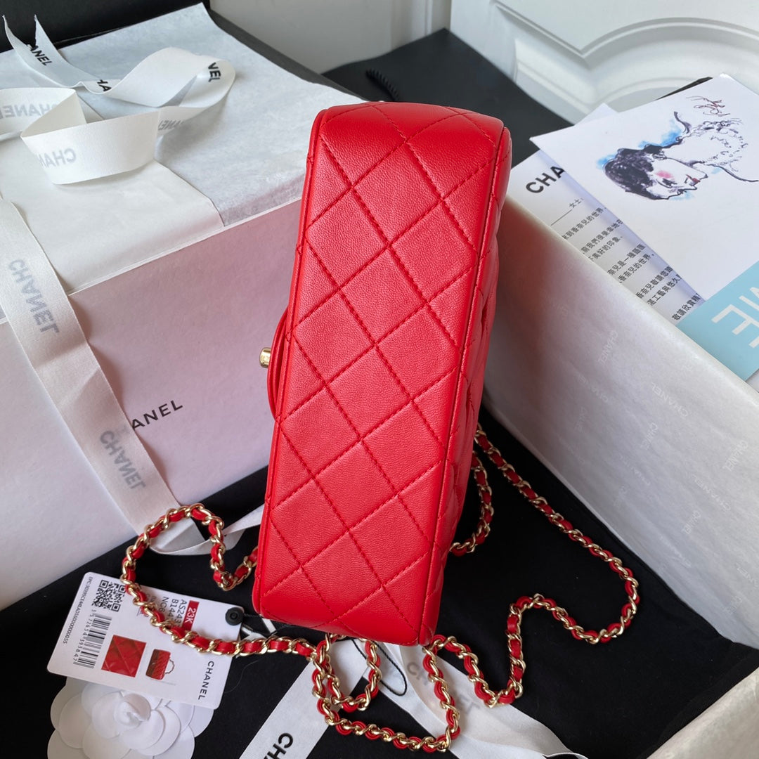 Chanel 23K AS2431 Mini flap Lambskin bag with top handle Red | chanel 23k as2431 mini flap lambskin bag with top handle red 005