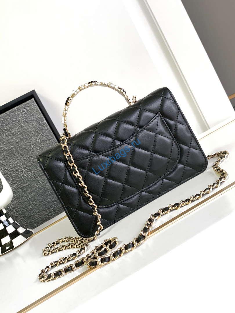 Chanel A96033 Woc Wallet on Chain With Small flower handle Black Shiny Crumpled Lambskin | chanel a68115 woc wallet on chain with small flower handle black shiny crumpled lambskin 03