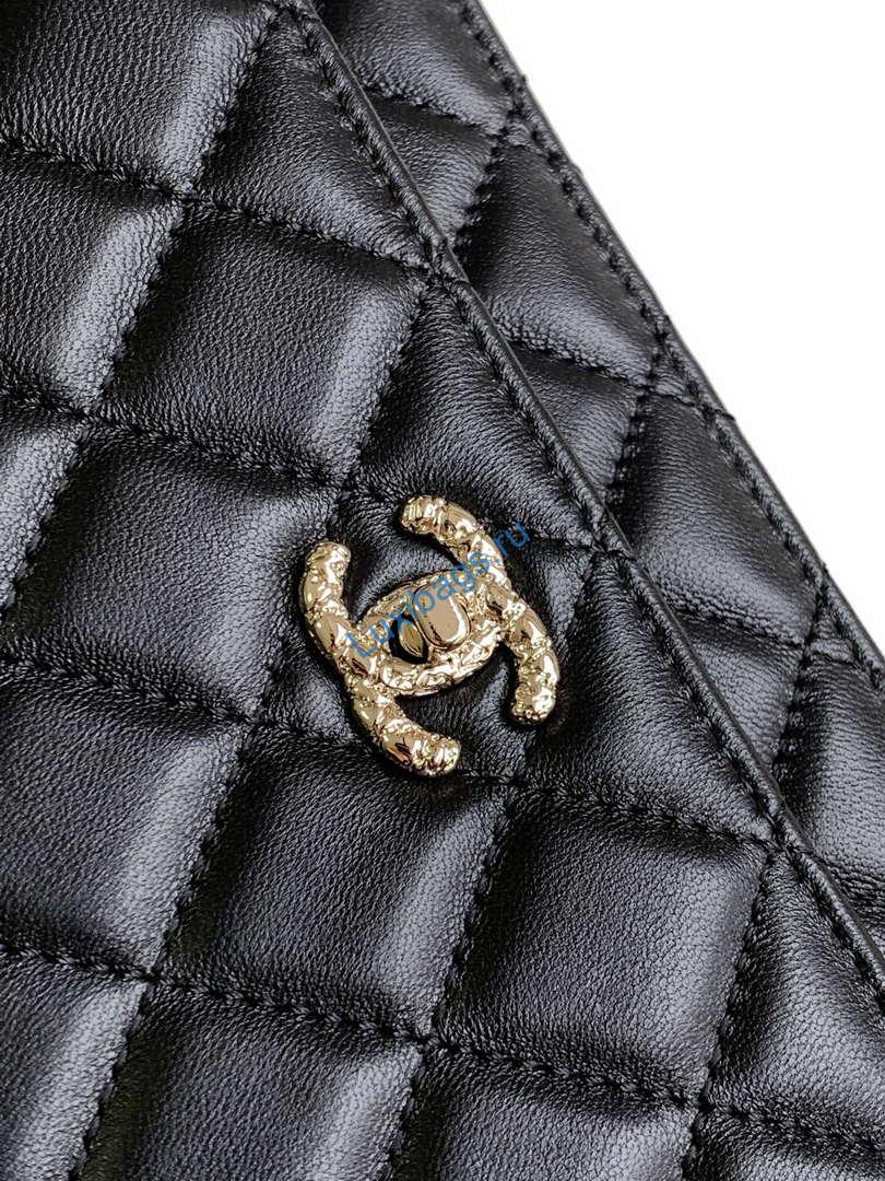 Chanel A96033 Woc Wallet on Chain With Small flower handle Black Shiny Crumpled Lambskin | chanel a68115 woc wallet on chain with small flower handle black shiny crumpled lambskin 05