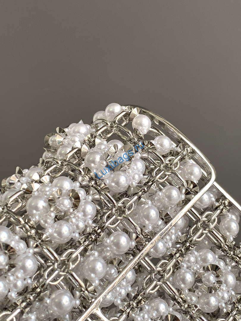 Chanel A90091 Limited Edition Pearl Metal CF Evening Flap Bag Silver metal | chanel a90091 limited edition pearl metal cf evening flap bag silver metal 006