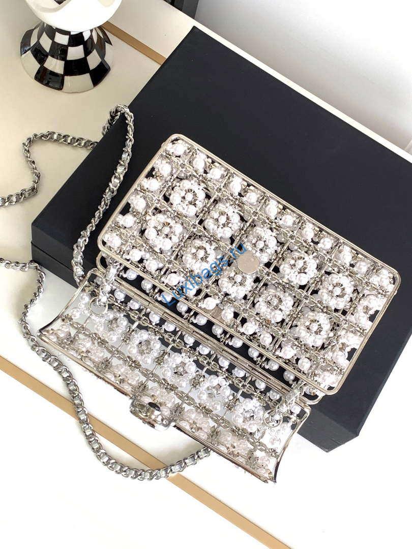 Chanel A90091 Limited Edition Pearl Metal CF Evening Flap Bag Silver metal | chanel a90091 limited edition pearl metal cf evening flap bag silver metal 007