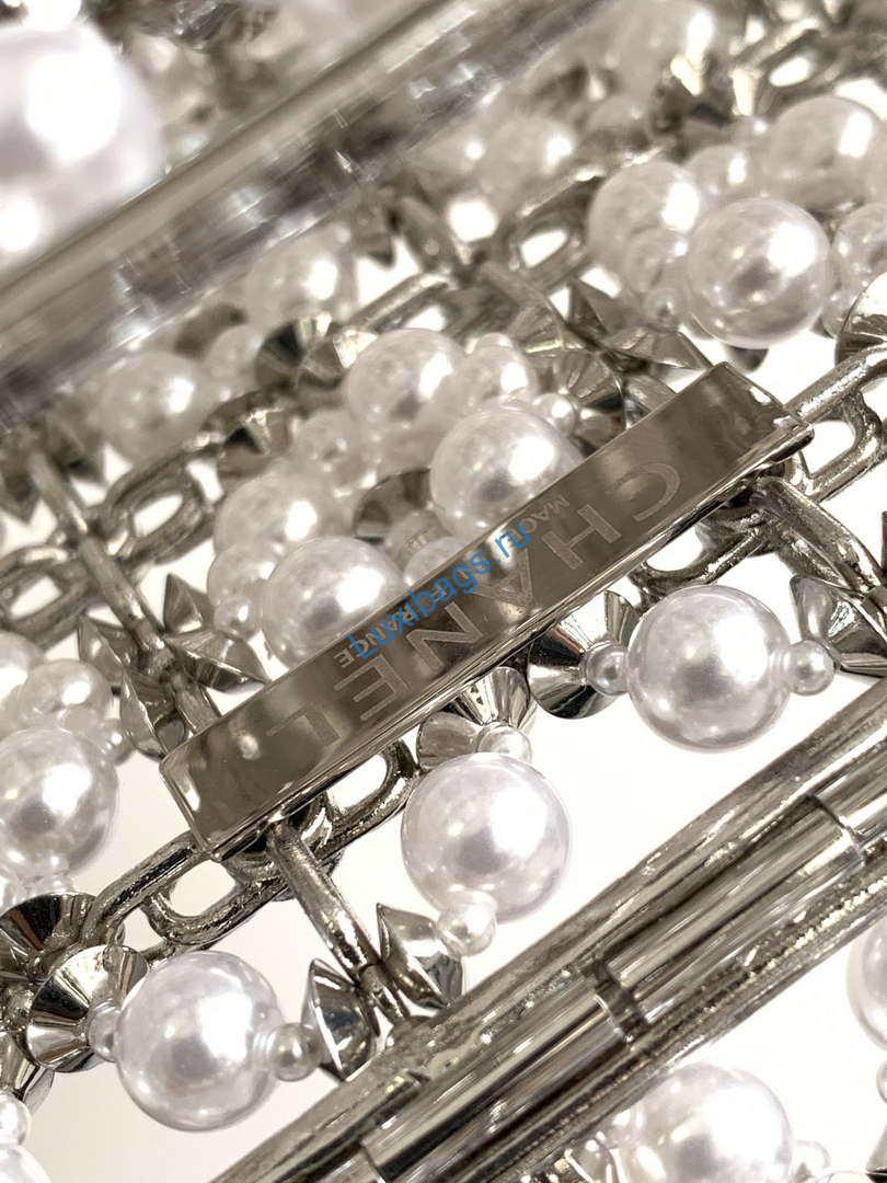 Chanel A90091 Limited Edition Pearl Metal CF Evening Flap Bag Silver metal | chanel a90091 limited edition pearl metal cf evening flap bag silver metal 009