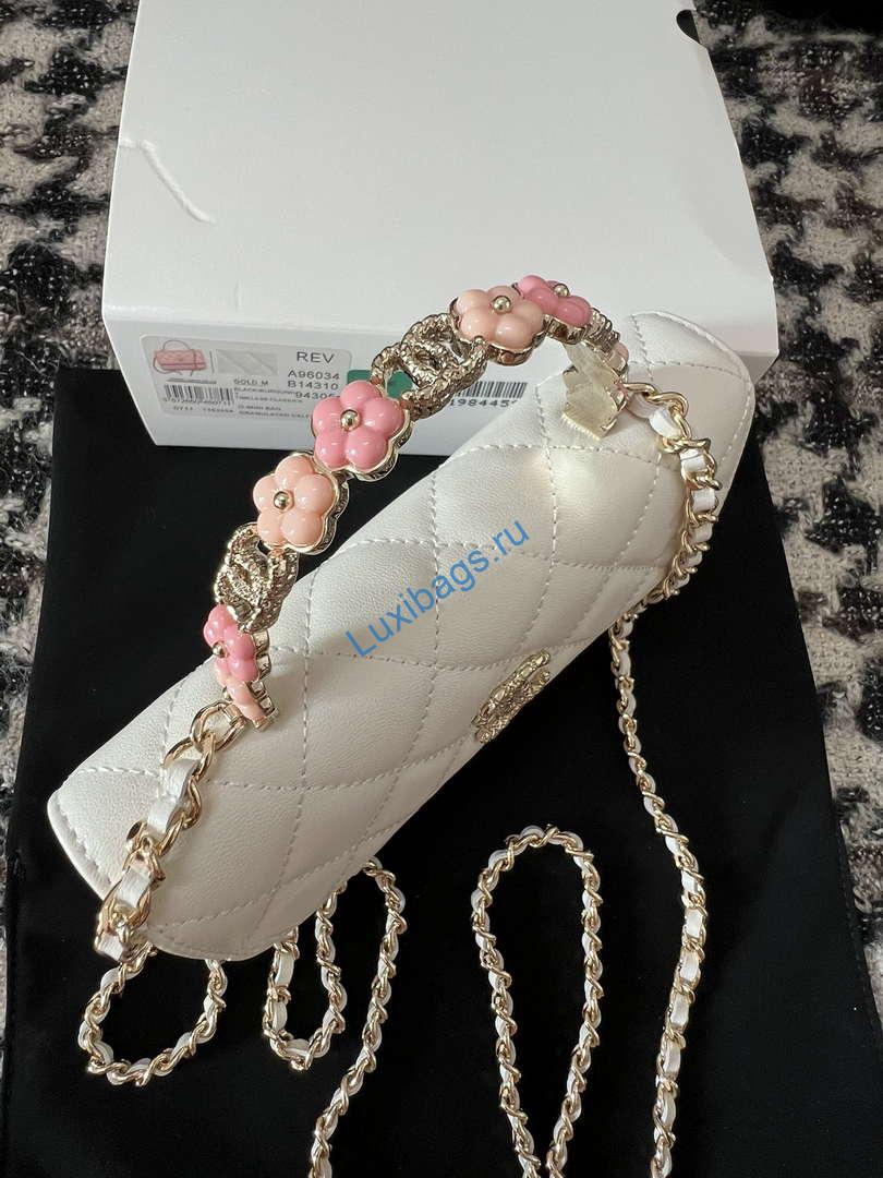 Chanel A96034 Woc Wallet on Chain With Small flower Handle White Lambskin | chanel a96034 woc wallet on chain with small flower handle white lambskin 02
