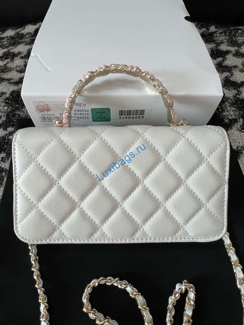 Chanel A96034 Woc Wallet on Chain With Small flower Handle White Lambskin | chanel a96034 woc wallet on chain with small flower handle white lambskin 03