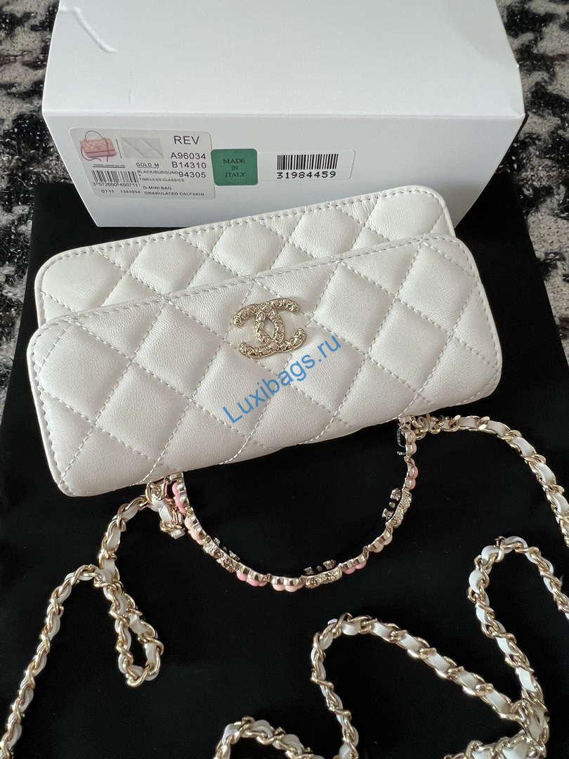 Chanel A96034 Woc Wallet on Chain With Small flower Handle White Lambskin | chanel a96034 woc wallet on chain with small flower handle white lambskin 06