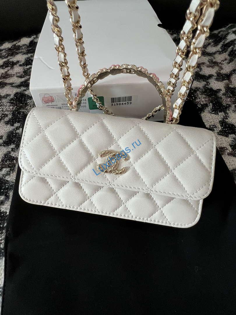 Chanel A96034 Woc Wallet on Chain With Small flower Handle White Lambskin | chanel a96034 woc wallet on chain with small flower handle white lambskin 09