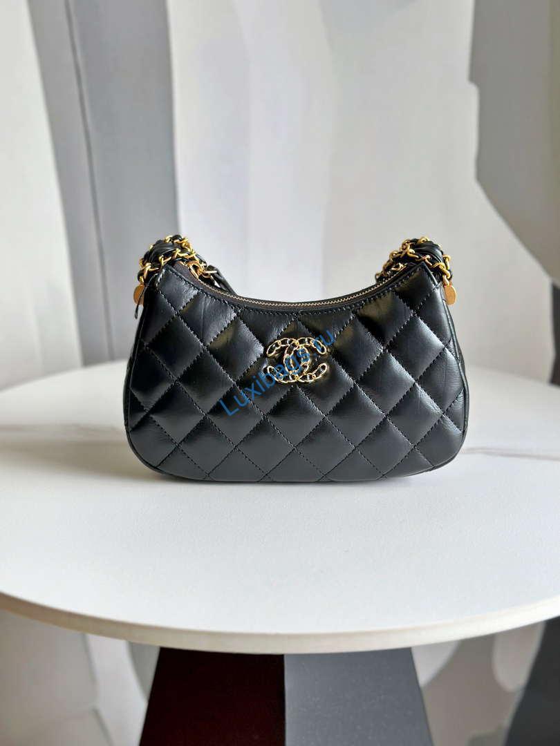 Chanel AP3647 23K Small Hobo Bag Lambskin Gold Metal Black | chanel ap3647 23k small hobo bag lambskin gold metal black 002