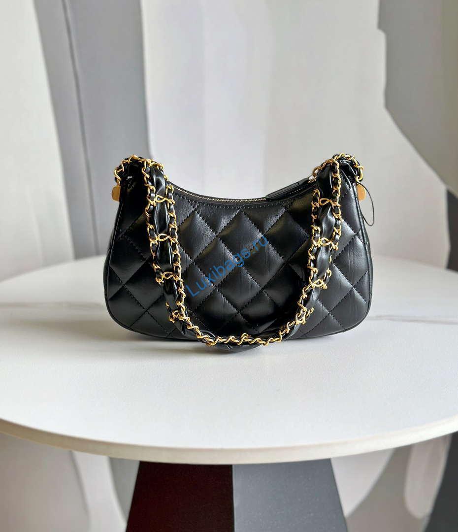 Chanel AP3647 23K Small Hobo Bag Lambskin Gold Metal Black | chanel ap3647 23k small hobo bag lambskin gold metal black 004