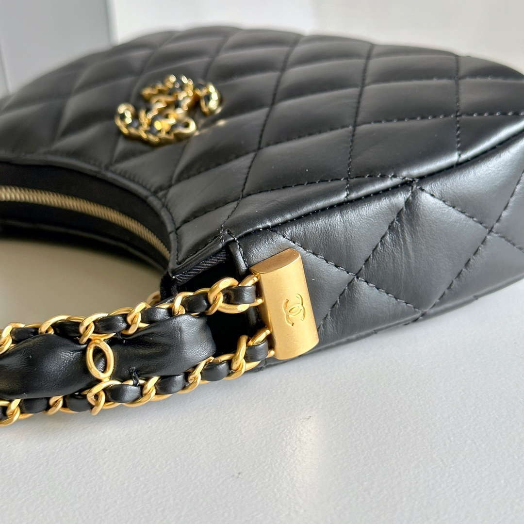 Chanel AP3647 23K Small Hobo Bag Lambskin Gold Metal Black | chanel ap3647 23k small hobo bag lambskin gold metal black 007