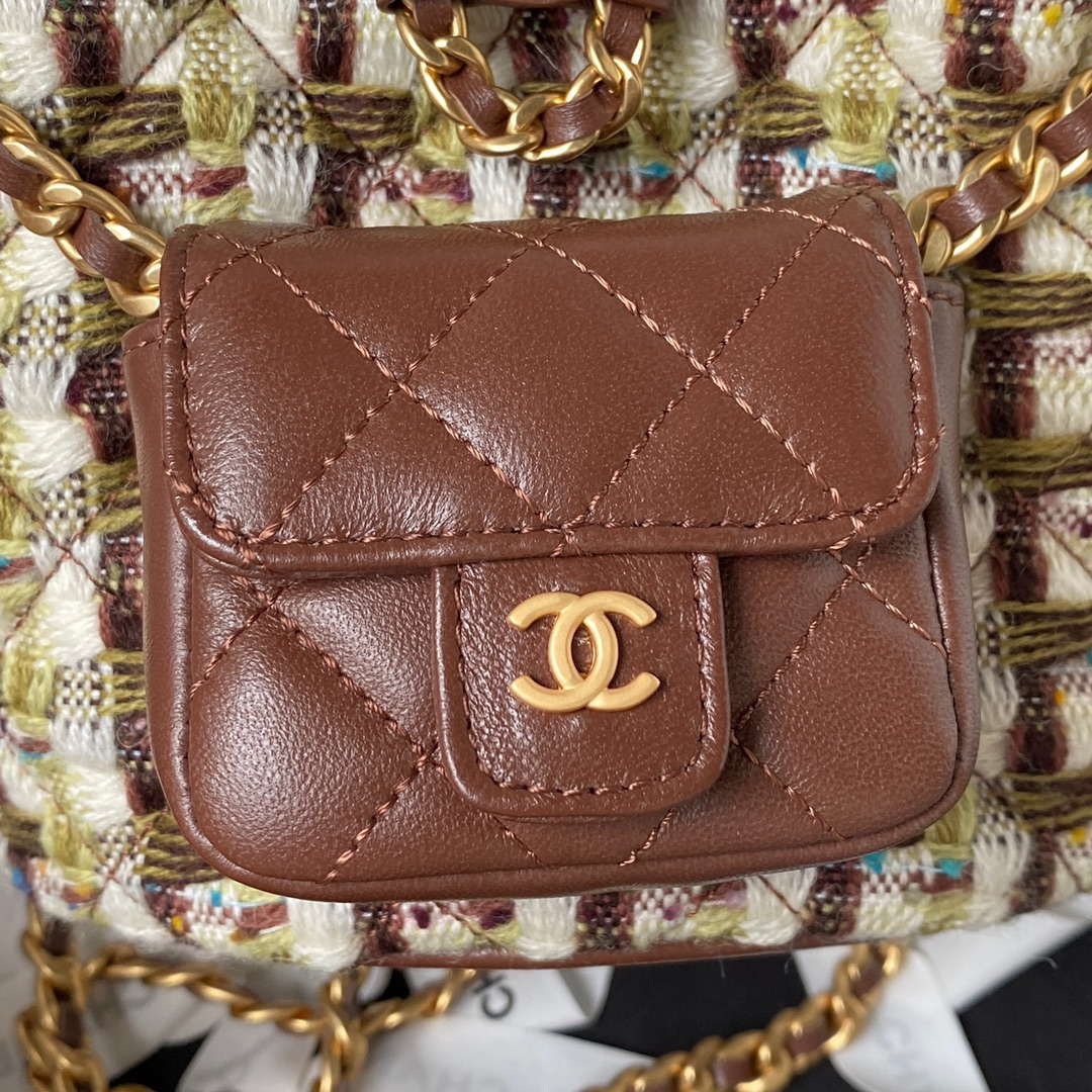 Chanel AS3947 Small Backpack Wool Tweed Lambski & Gold-Tone Metal Brown | chanel as3947 small backpack wool tweed lambski gold tone metal brown 005