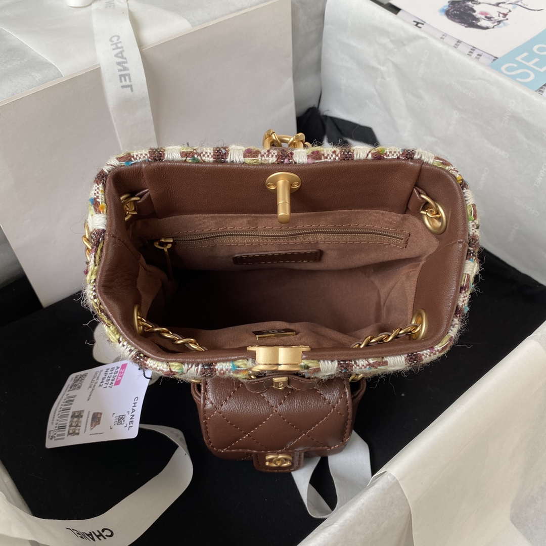 Chanel AS3947 Small Backpack Wool Tweed Lambski & Gold-Tone Metal Brown | chanel as3947 small backpack wool tweed lambski gold tone metal brown 007