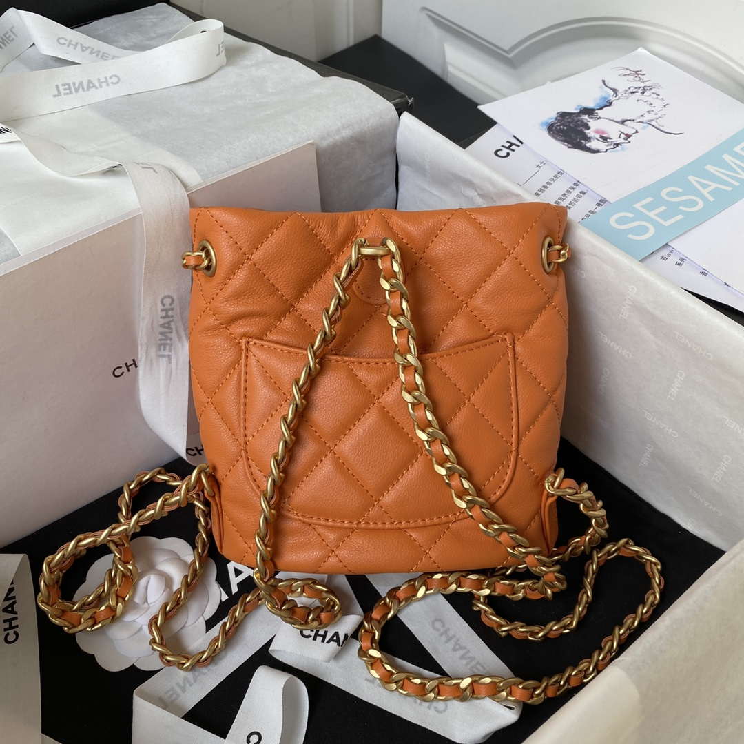 Chanel AS3947 Small Backpack Lambski & Gold-Tone Metal Orange | chanel as3947 small backpack wool tweed lambski gold tone metal green 002
