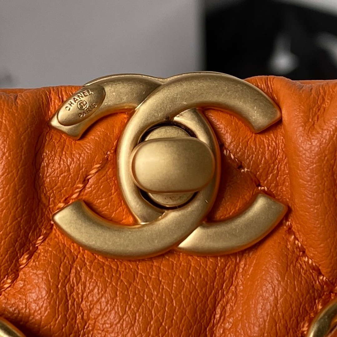 Chanel AS3947 Small Backpack Lambski & Gold-Tone Metal Orange | chanel as3947 small backpack wool tweed lambski gold tone metal green 003