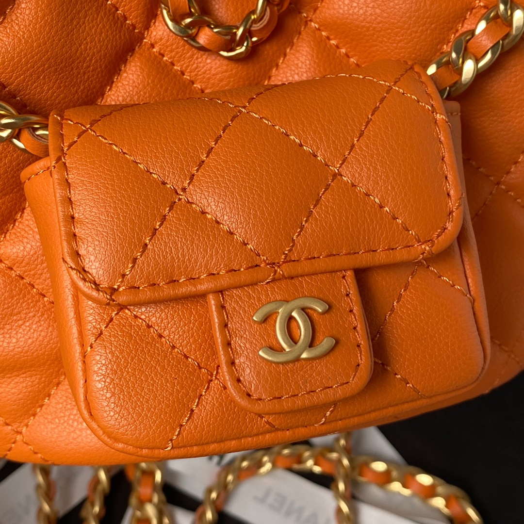 Chanel AS3947 Small Backpack Lambski & Gold-Tone Metal Orange | chanel as3947 small backpack wool tweed lambski gold tone metal green 004