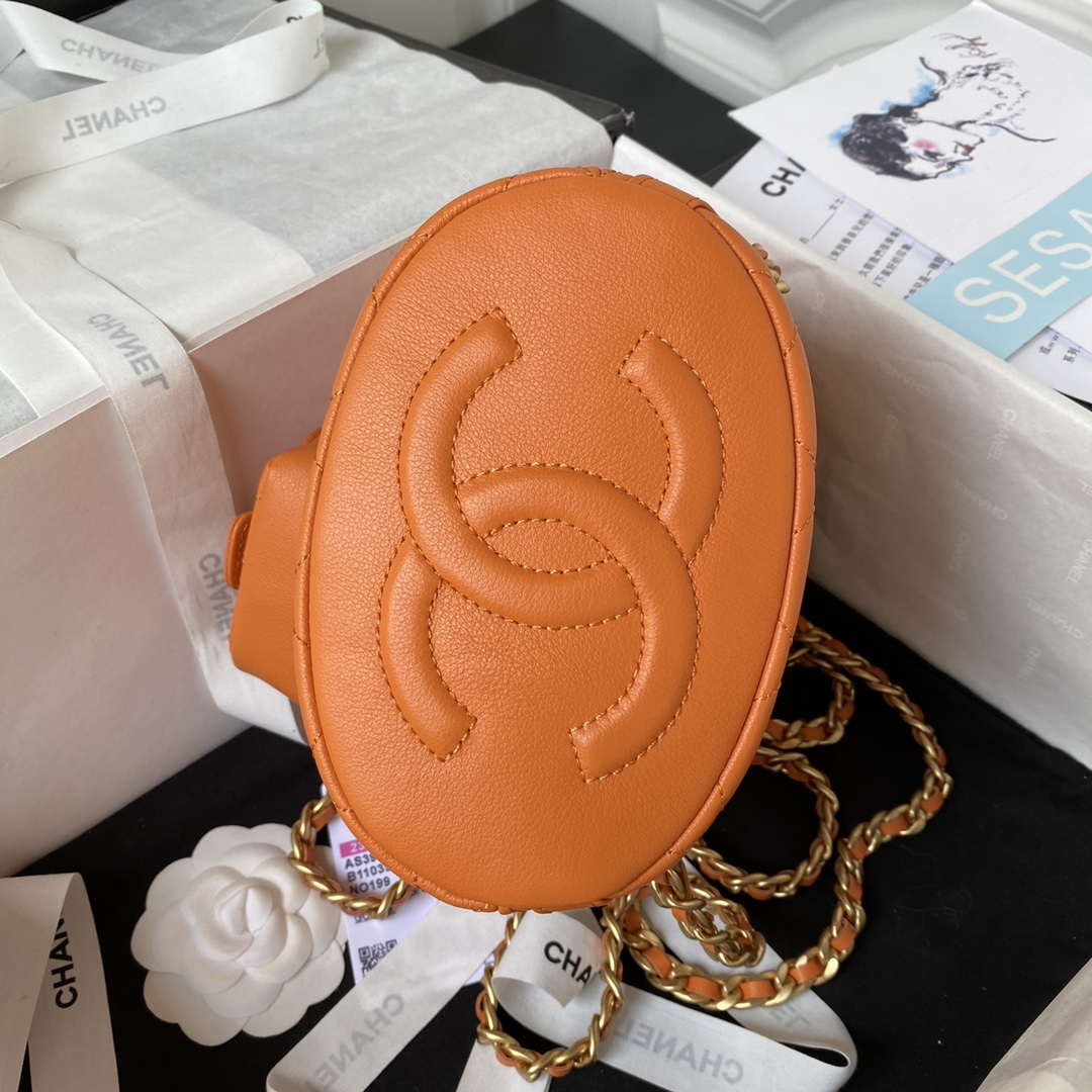 Chanel AS3947 Small Backpack Lambski & Gold-Tone Metal Orange | chanel as3947 small backpack wool tweed lambski gold tone metal green 005