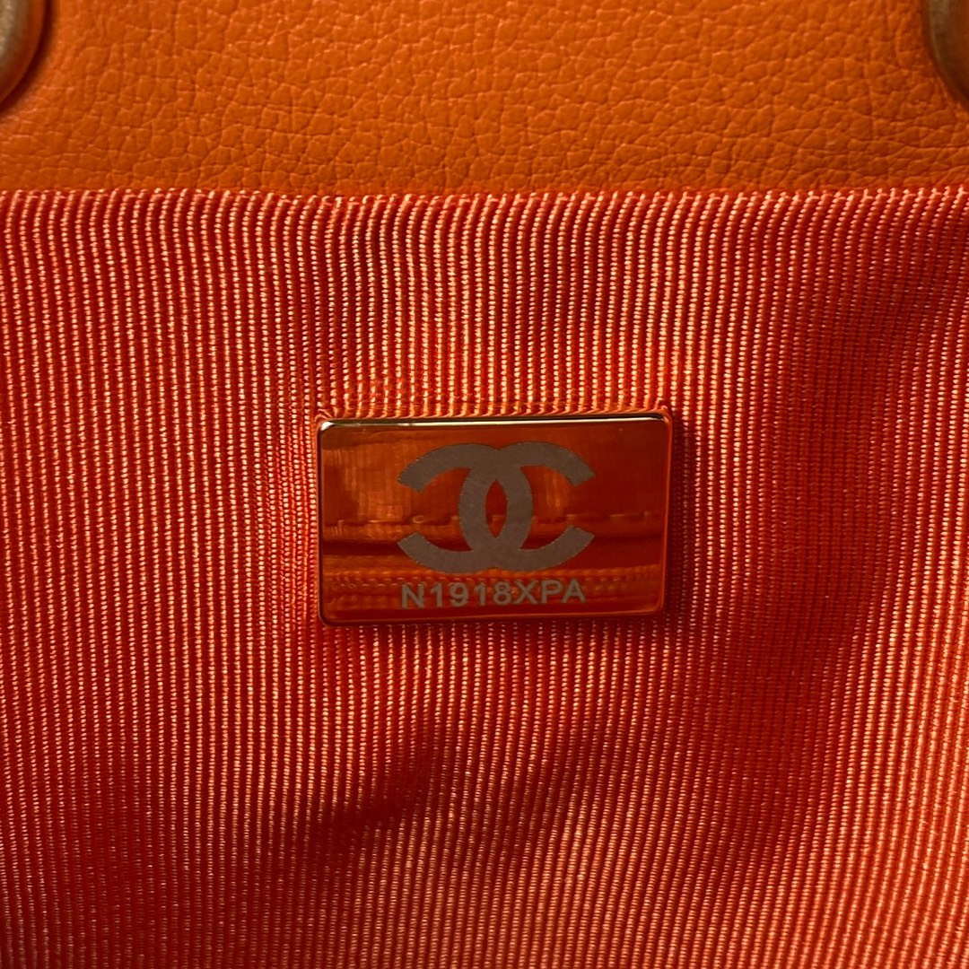 Chanel AS3947 Small Backpack Lambski & Gold-Tone Metal Orange | chanel as3947 small backpack wool tweed lambski gold tone metal green 006