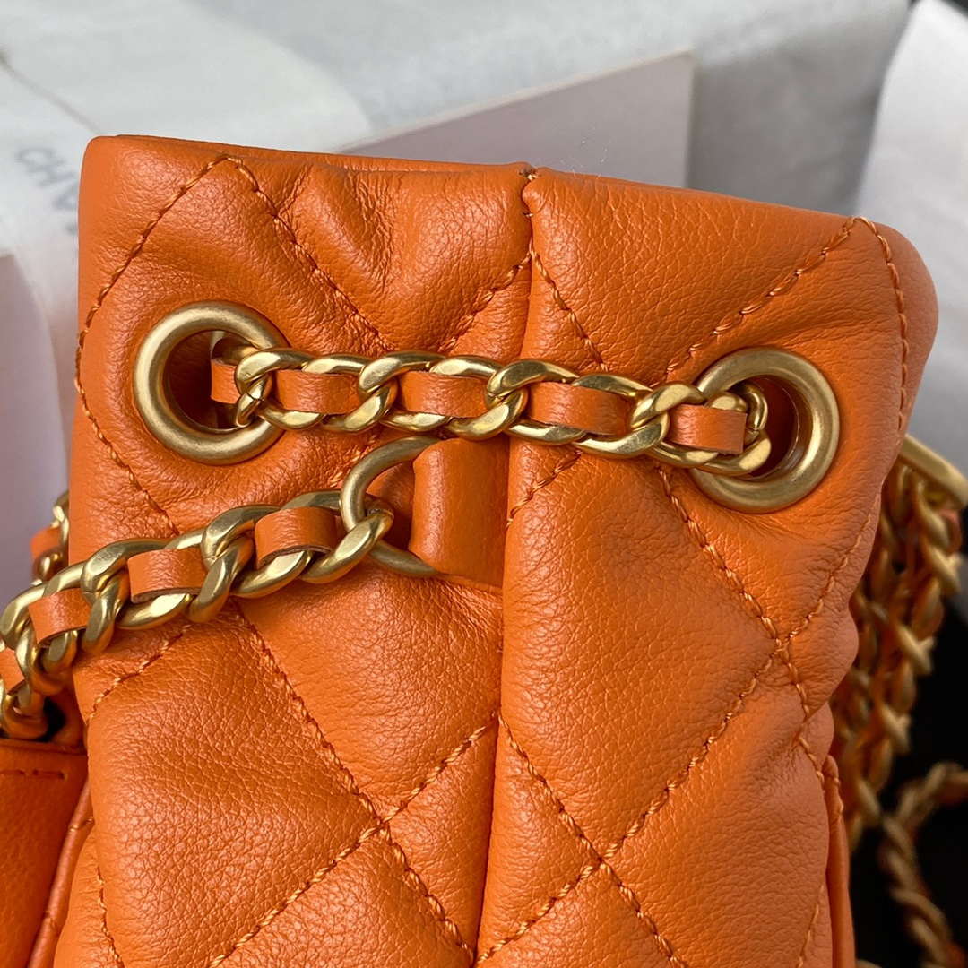 Chanel AS3947 Small Backpack Lambski & Gold-Tone Metal Orange | chanel as3947 small backpack wool tweed lambski gold tone metal green 007