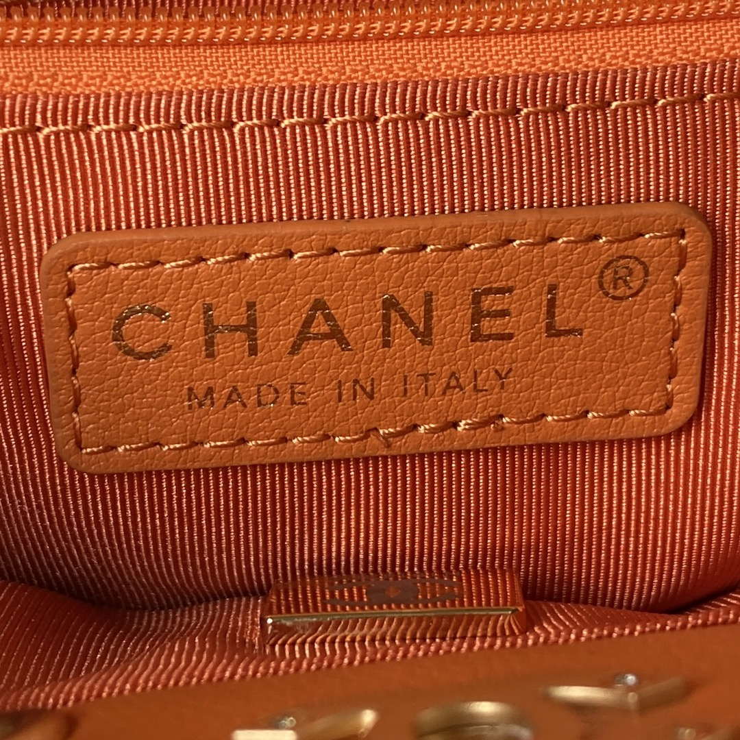 Chanel AS3947 Small Backpack Lambski & Gold-Tone Metal Orange | chanel as3947 small backpack wool tweed lambski gold tone metal green 009