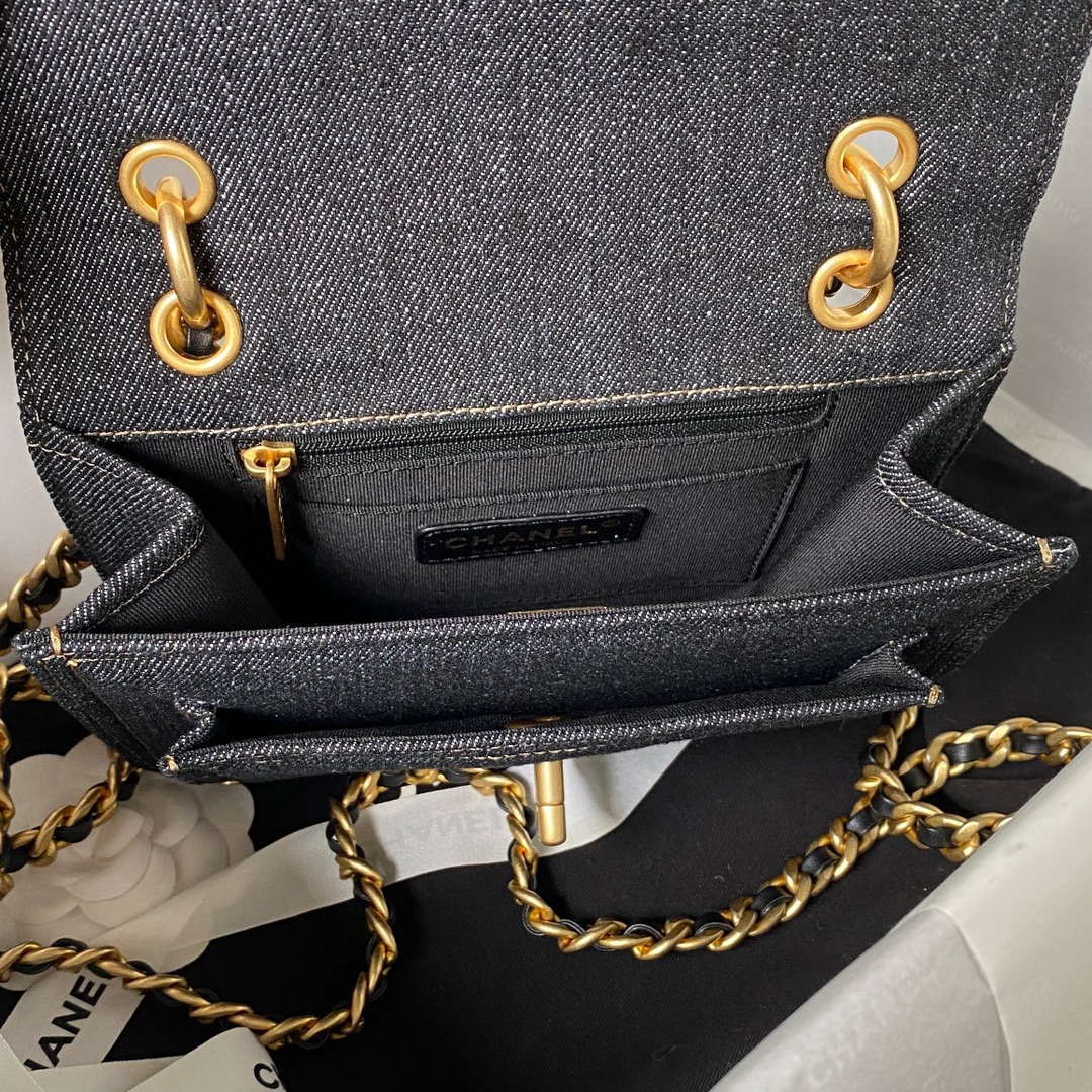 Chanel AS4051 Flap Bag Denim canvas Gold Metal Black | chanel as4051 flap bag denim gold metal black 007
