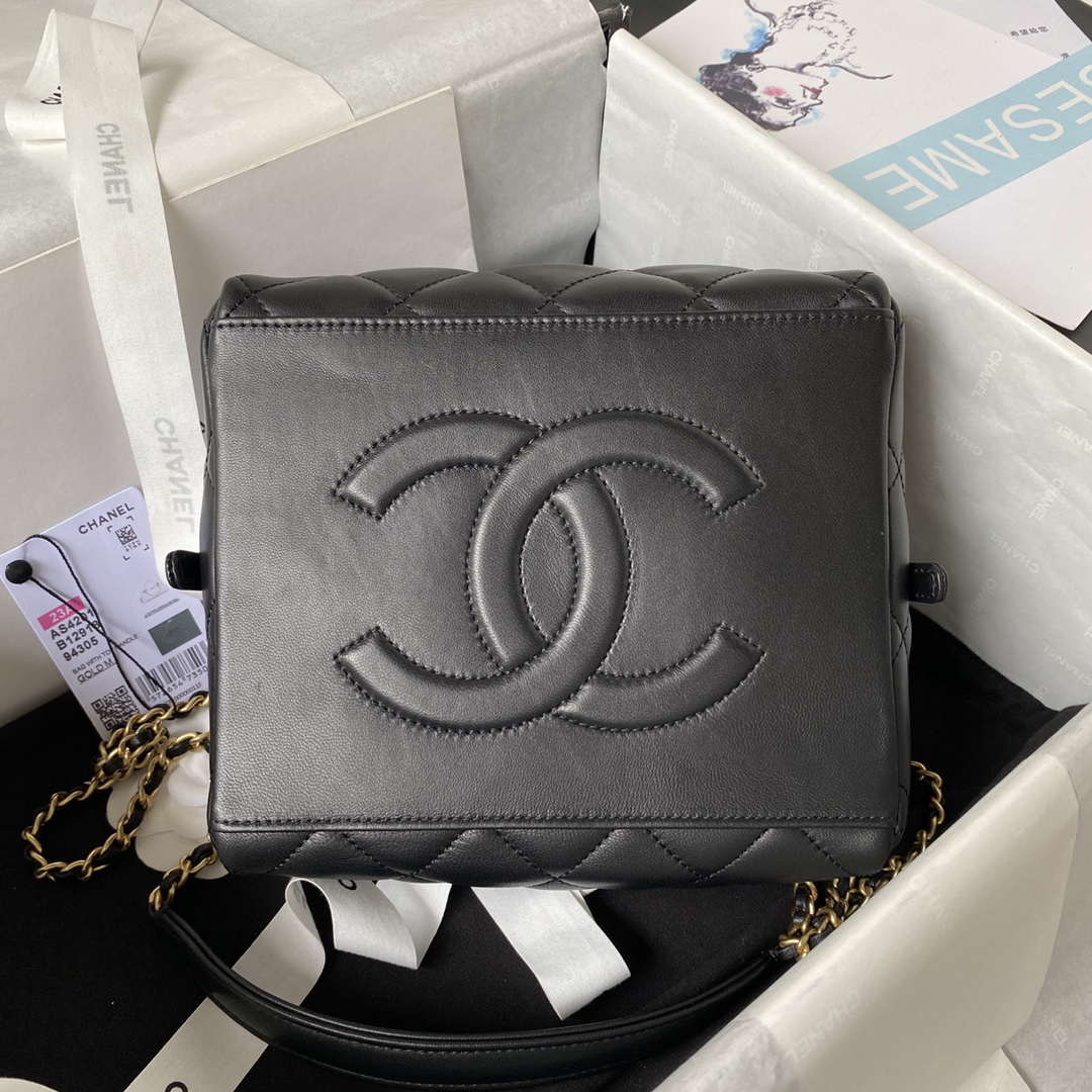 Chanel AS4201 Bag With Top Handle Calfskin Black | chanel as4201 bag with top handle lambskin black 02