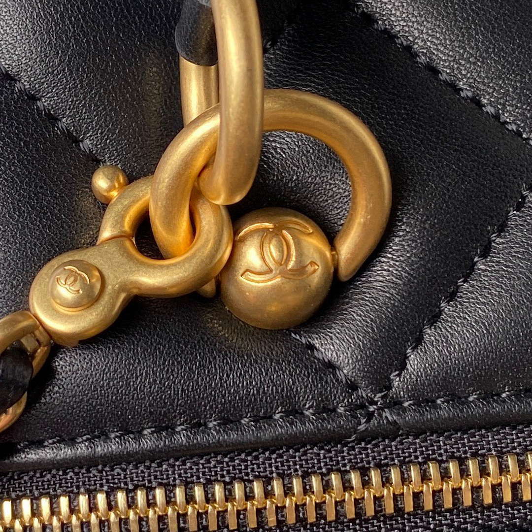Chanel AS4201 Bag With Top Handle Calfskin Black | chanel as4201 bag with top handle lambskin black 04