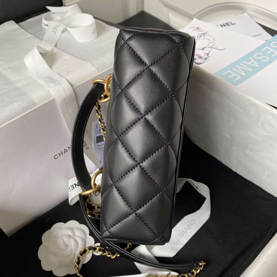 Chanel AS4201 Bag With Top Handle Calfskin Black | chanel as4201 bag with top handle lambskin black 06