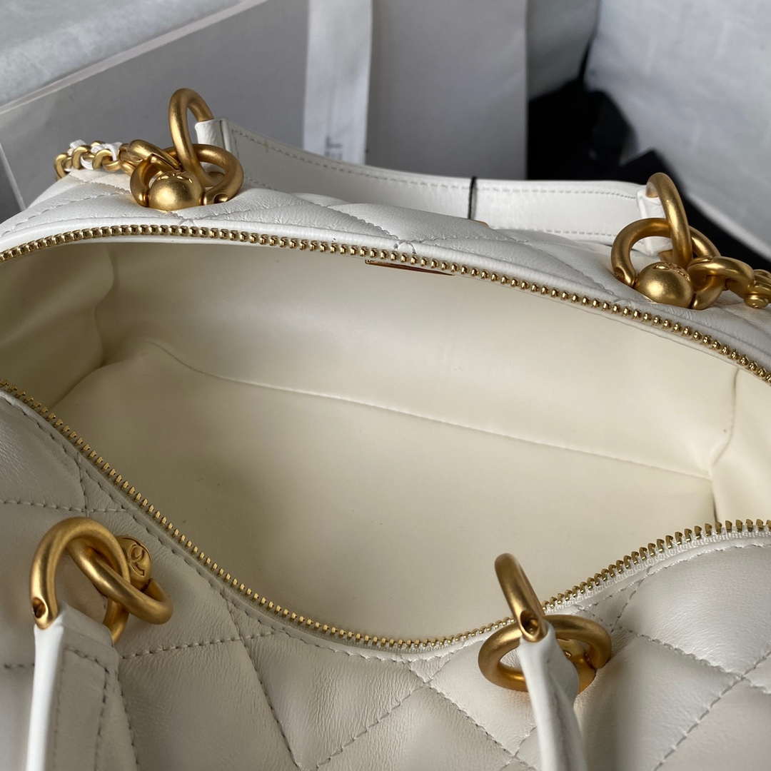Chanel AS4201 Bag With Top Handle Calfskin White | chanel as4201 bag with top handle lambskin white 06