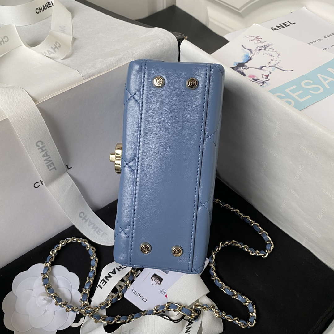 Chanel AS4469 Mini BOX Bag Shiny Calfskin & Gold-Tone Metal Blue | chanel as4469 mini box bag shiny calfskin gold tone metal blue 005
