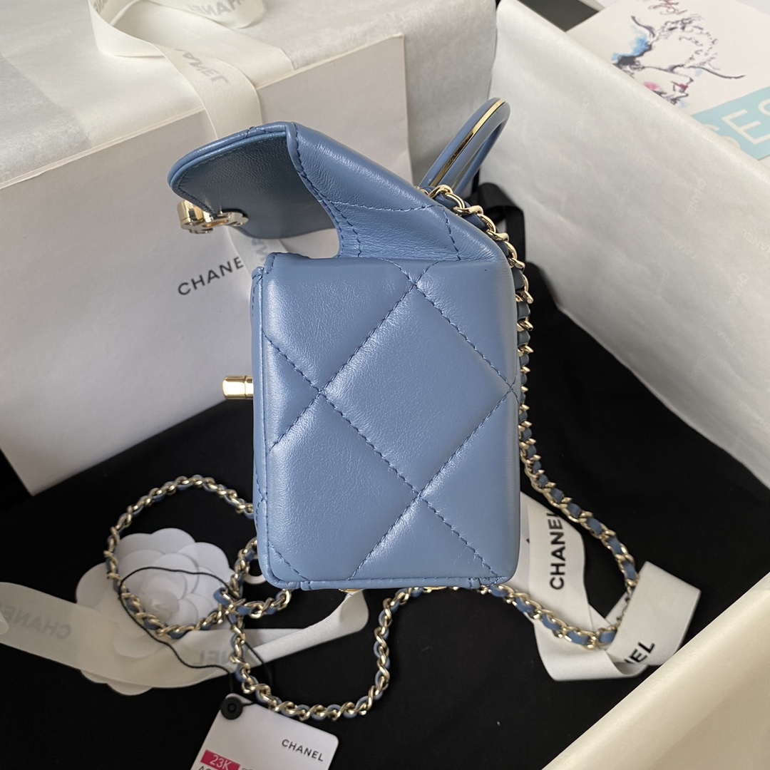 Chanel AS4469 Mini BOX Bag Shiny Calfskin & Gold-Tone Metal Blue | chanel as4469 mini box bag shiny calfskin gold tone metal blue 006