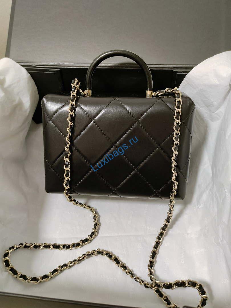 Chanel AS4469 Small BOX Bag Shiny Calfskin & Gold-Tone Metal Black | chanel as4469 small box bag shiny calfskin gold tone metal black 005