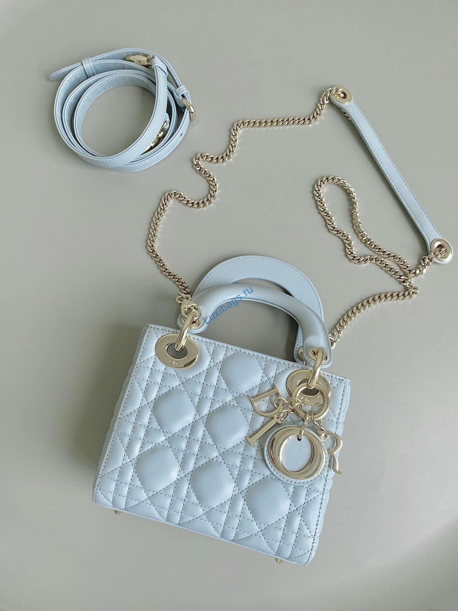 Dior M0505 Mini Dior Lady Bag Lake Blue Metallic Cannage Lambskin | dior m0505 mini dior lady bag lake blue metallic cannage lambskin 02