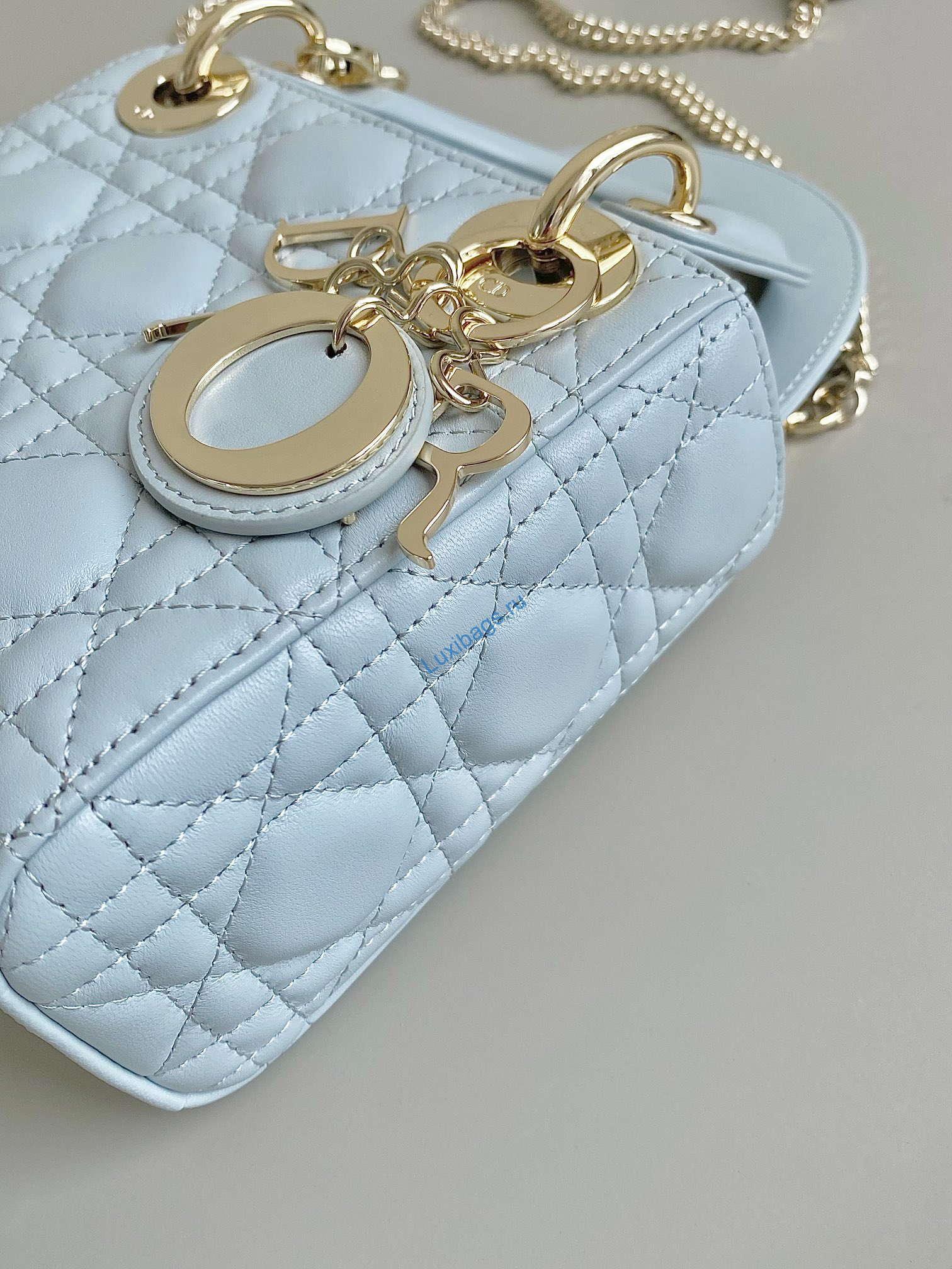 Dior M0505 Mini Dior Lady Bag Lake Blue Metallic Cannage Lambskin | dior m0505 mini dior lady bag lake blue metallic cannage lambskin 03