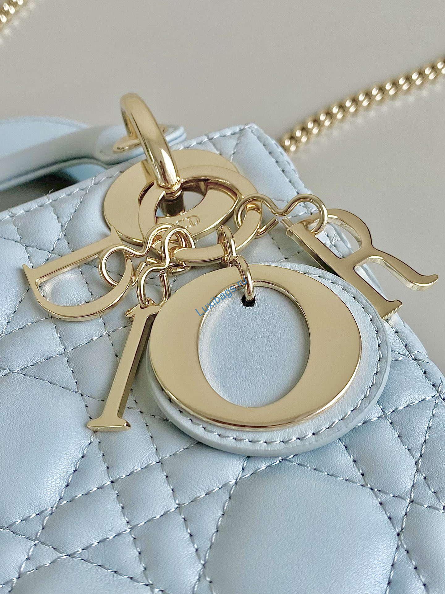 Dior M0505 Mini Dior Lady Bag Lake Blue Metallic Cannage Lambskin | dior m0505 mini dior lady bag lake blue metallic cannage lambskin 05